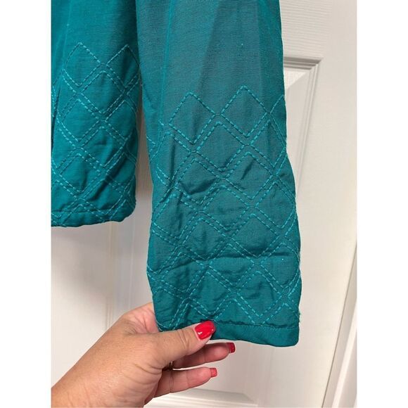 Chico’s Teal Quilted Open Front Jacket sz 0 or S EUC - Picture 5 of 7
